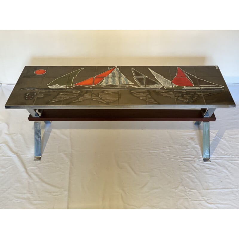 Table basse vintage avec des carreaux décorés par "Adri", Belgique