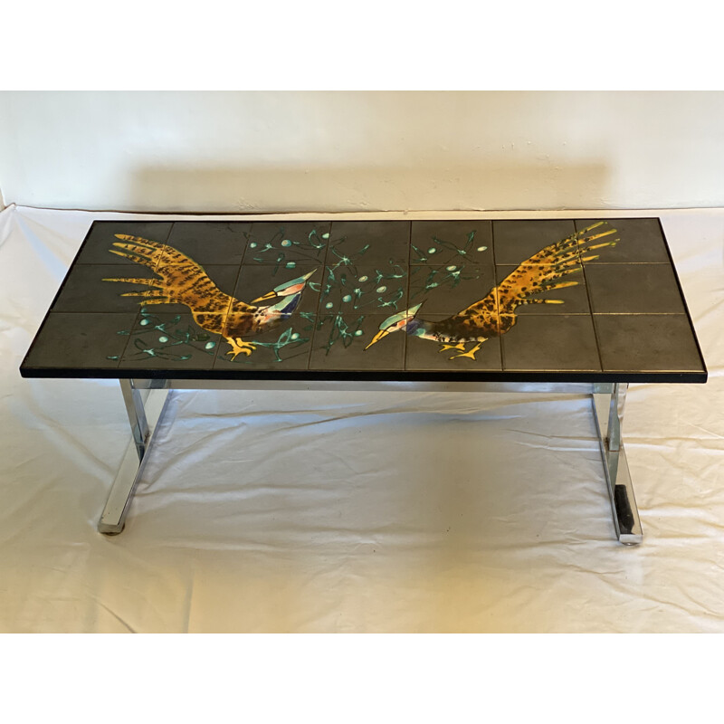 Vintage coffee table in ceramic and polished steel, Italy