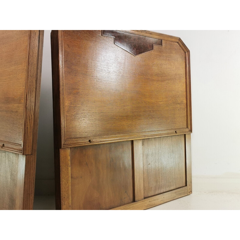 Pair of vintage Art Deco Oak Maple & Co Bed Headboards, British 1930s