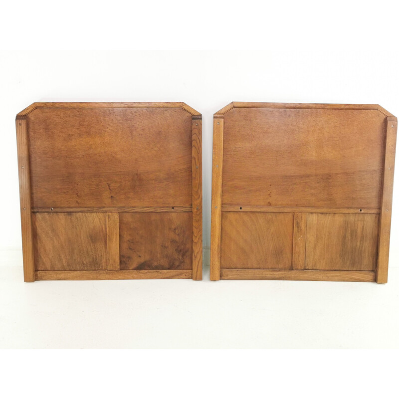 Pair of vintage Art Deco Oak Maple & Co Bed Headboards, British 1930s