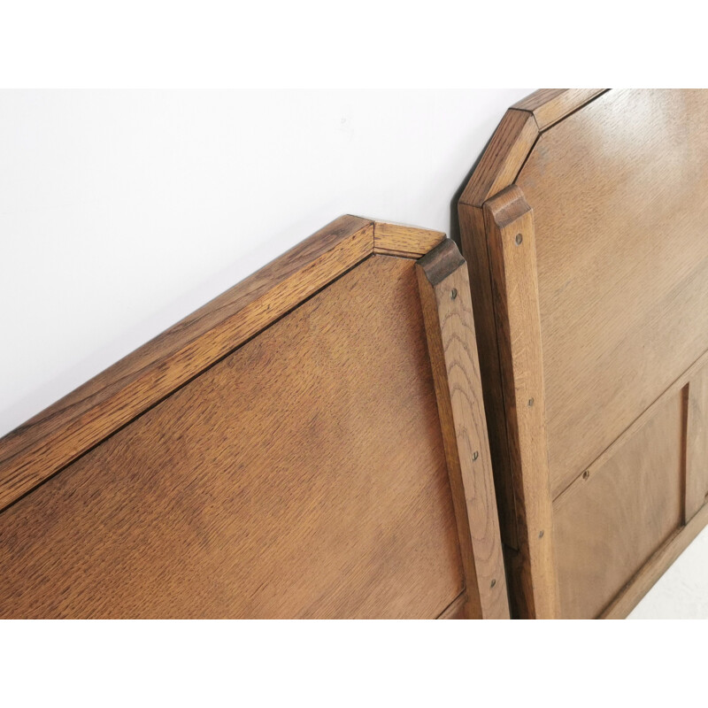 Pair of vintage Art Deco Oak Maple & Co Bed Headboards, British 1930s