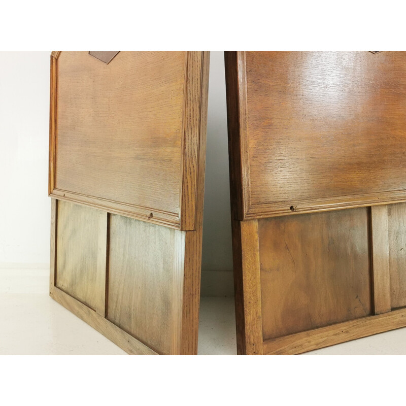 Pair of vintage Art Deco Oak Maple & Co Bed Headboards, British 1930s