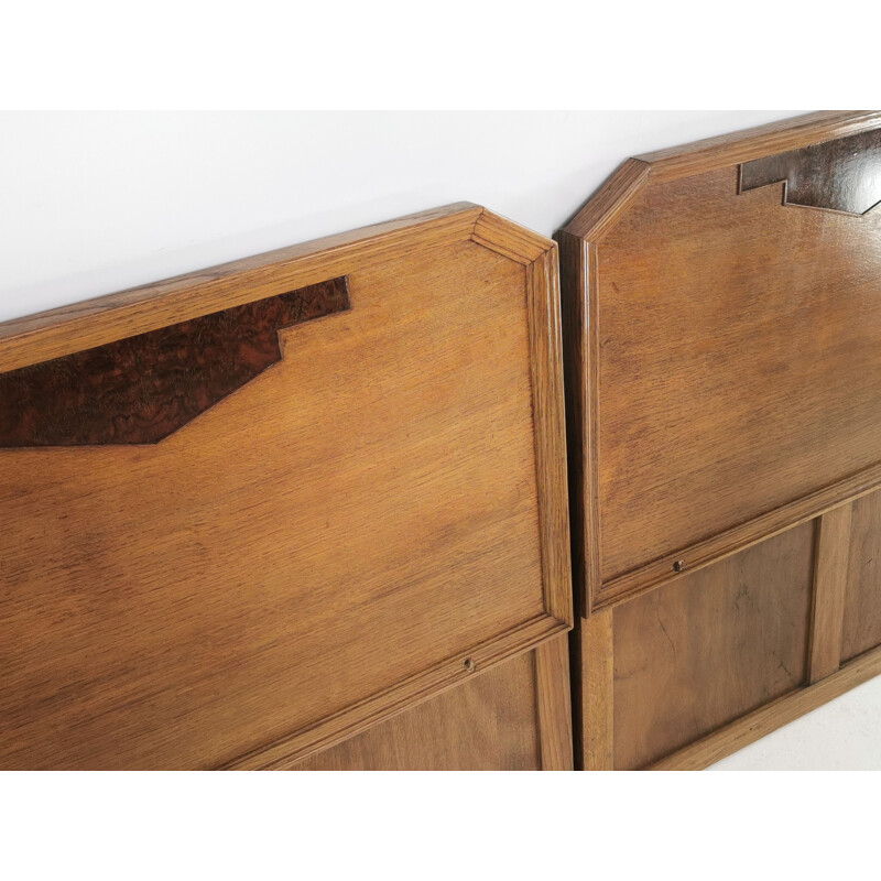 Pair of vintage Art Deco Oak Maple & Co Bed Headboards, British 1930s