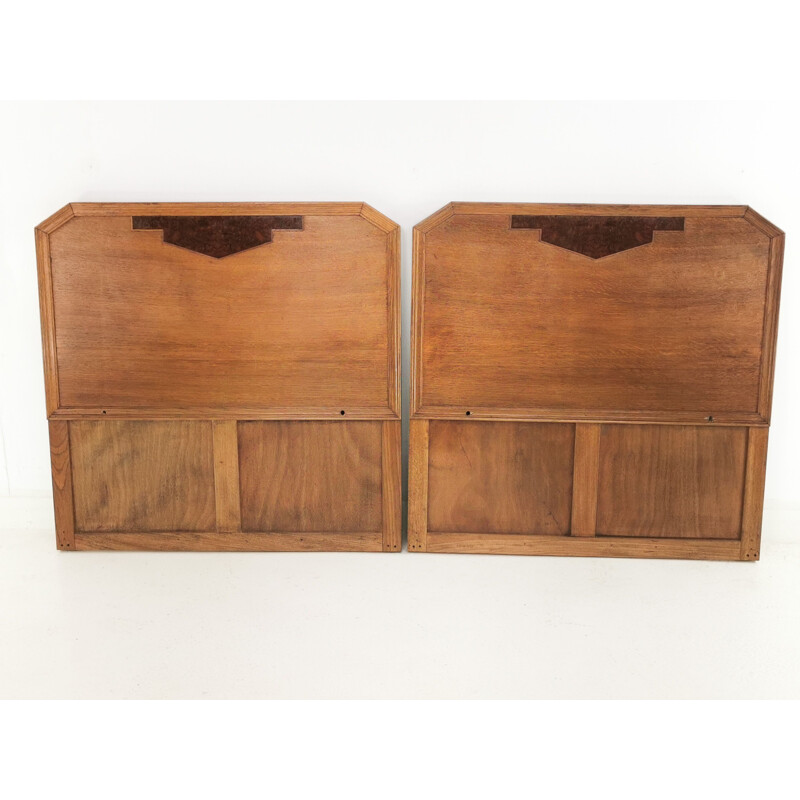 Pair of vintage Art Deco Oak Maple & Co Bed Headboards, British 1930s