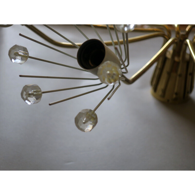 Vintage Brass and Glass Ceiling Lamp by Emil Stejnar for Rupert Nikoll, Austria 1950s