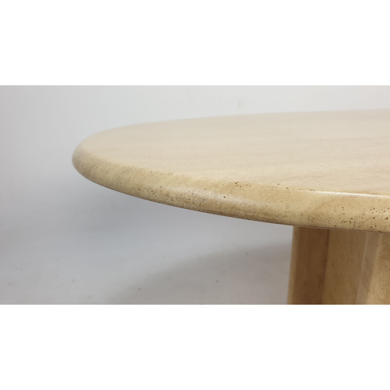 Mid-Century Oval Travertine Coffee Table, Italy 1980s