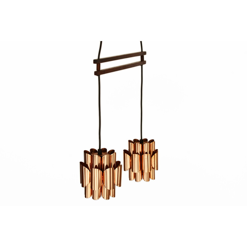 Vintage Double copper pendant light by Werner Schou for Coronell Elektro, Denmark 1960s