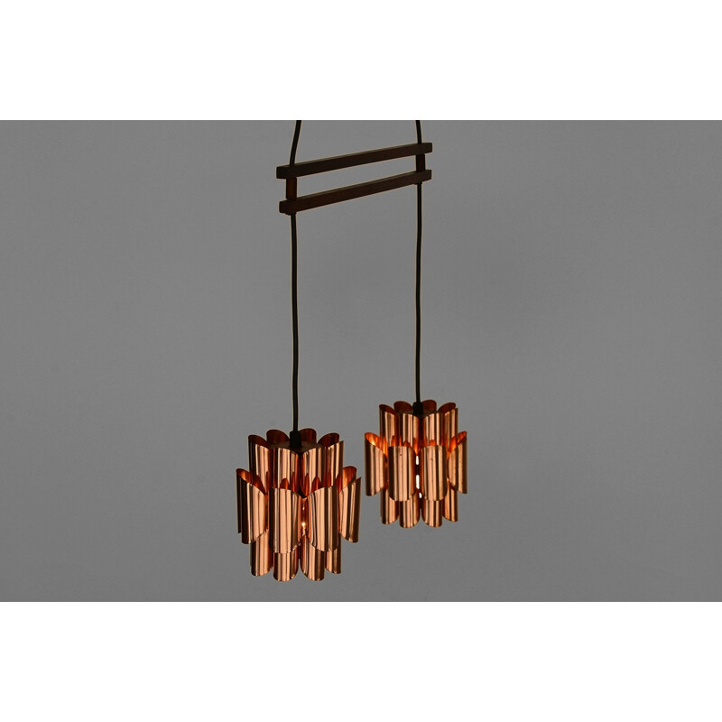 Vintage Double copper pendant light by Werner Schou for Coronell Elektro, Denmark 1960s