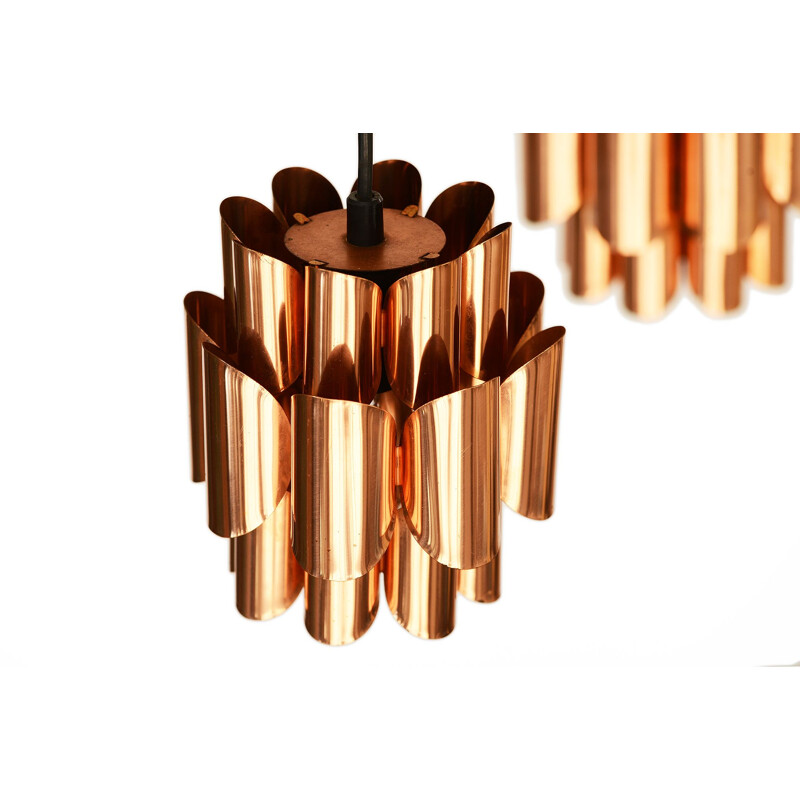 Vintage Double copper pendant light by Werner Schou for Coronell Elektro, Denmark 1960s