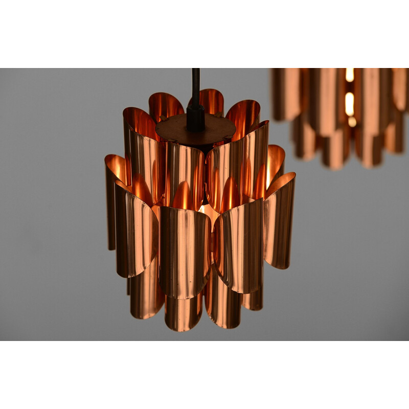 Vintage Double copper pendant light by Werner Schou for Coronell Elektro, Denmark 1960s