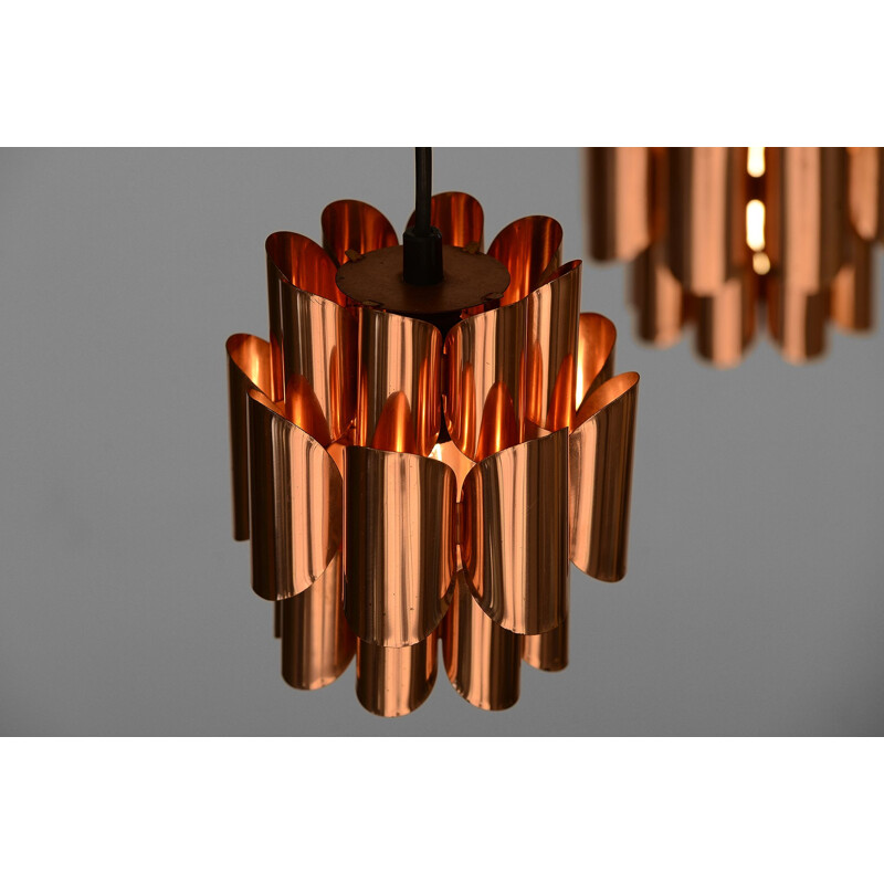 Vintage double copper suspension by Werner Schou for Coronell Elektro, Dinamarca 1960