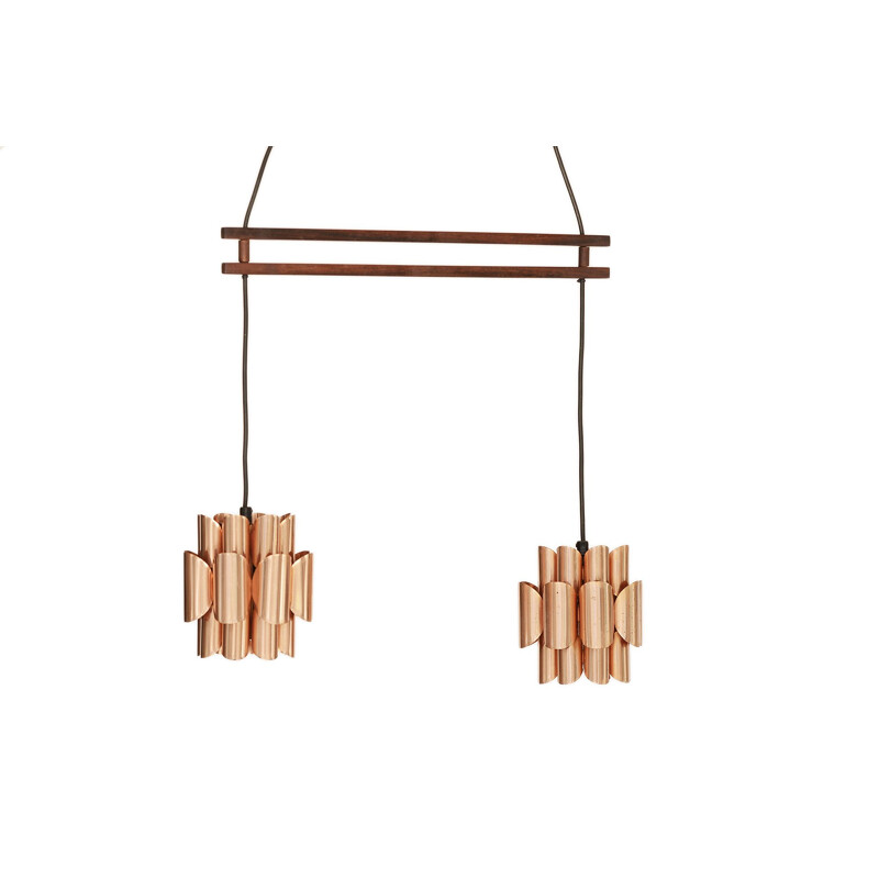 Vintage double copper suspension by Werner Schou for Coronell Elektro, Dinamarca 1960