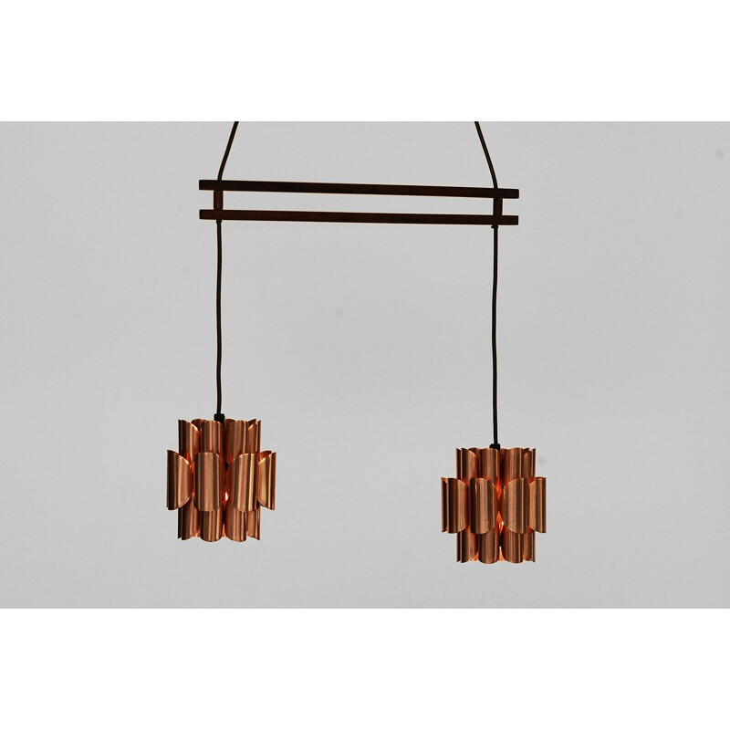 Vintage Double copper pendant light by Werner Schou for Coronell Elektro, Denmark 1960s