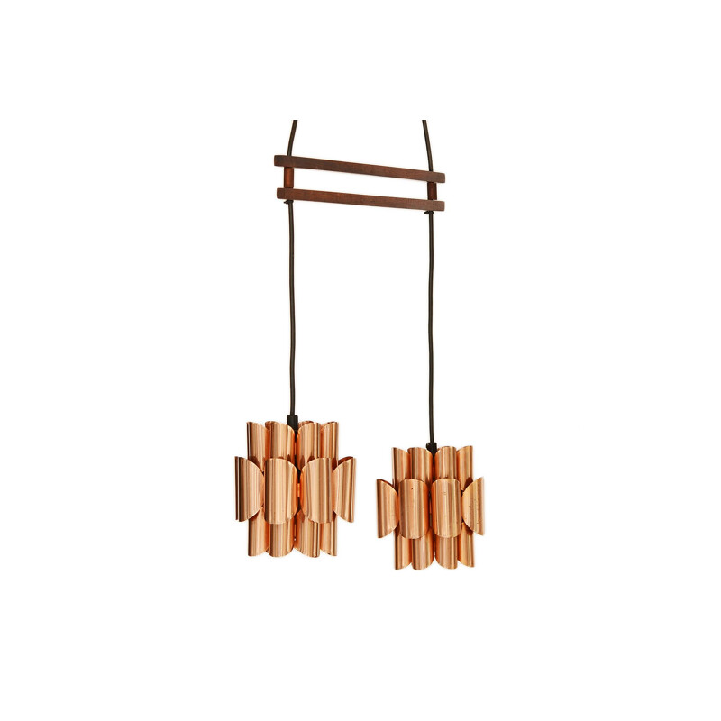 Vintage Double copper pendant light by Werner Schou for Coronell Elektro, Denmark 1960s