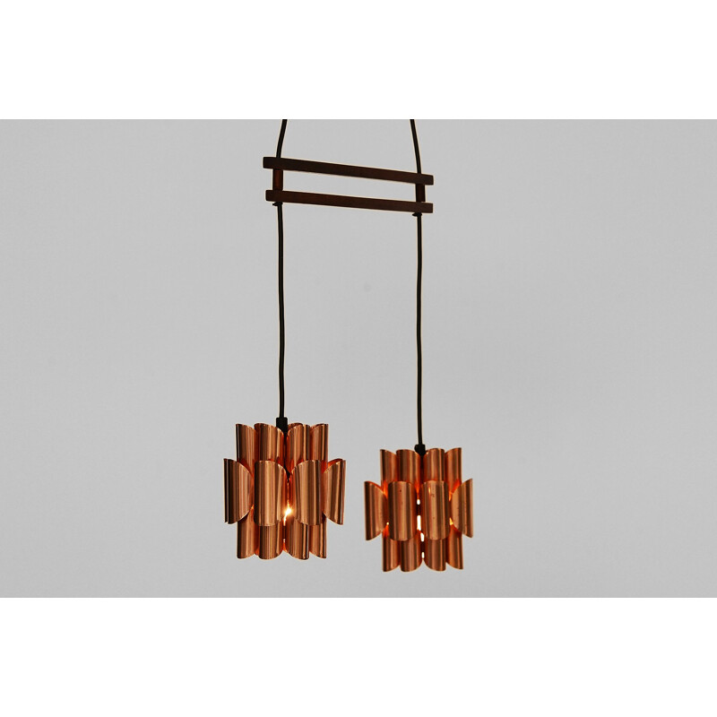 Vintage Double copper pendant light by Werner Schou for Coronell Elektro, Denmark 1960s