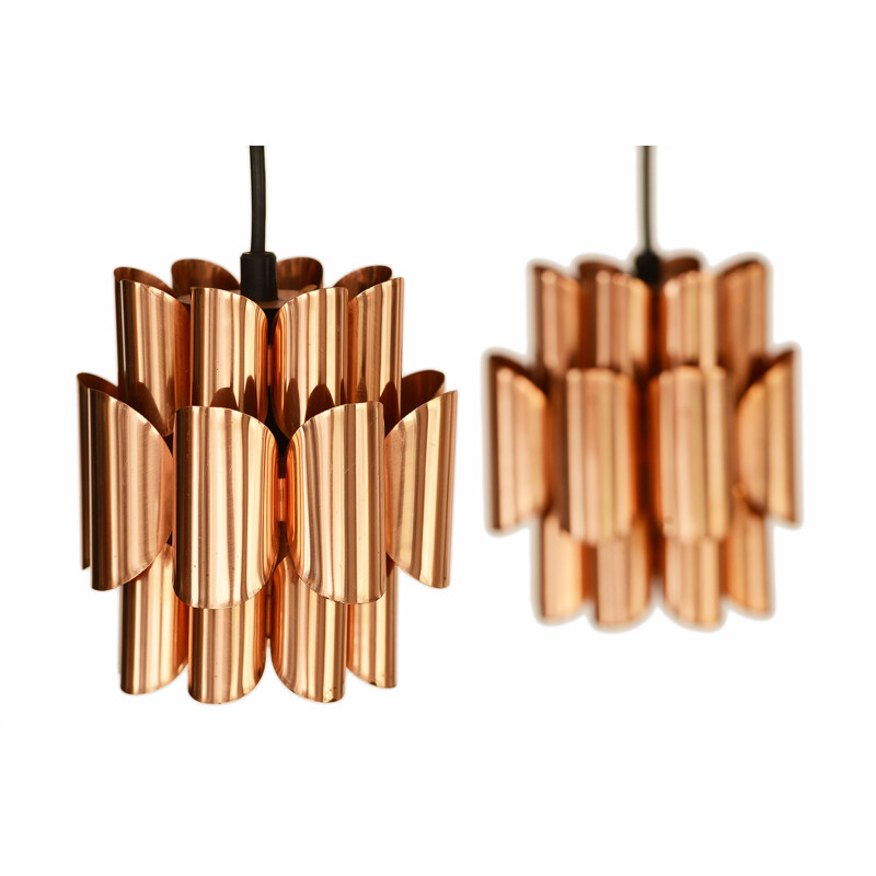 Vintage Double copper pendant light by Werner Schou for Coronell Elektro, Denmark 1960s