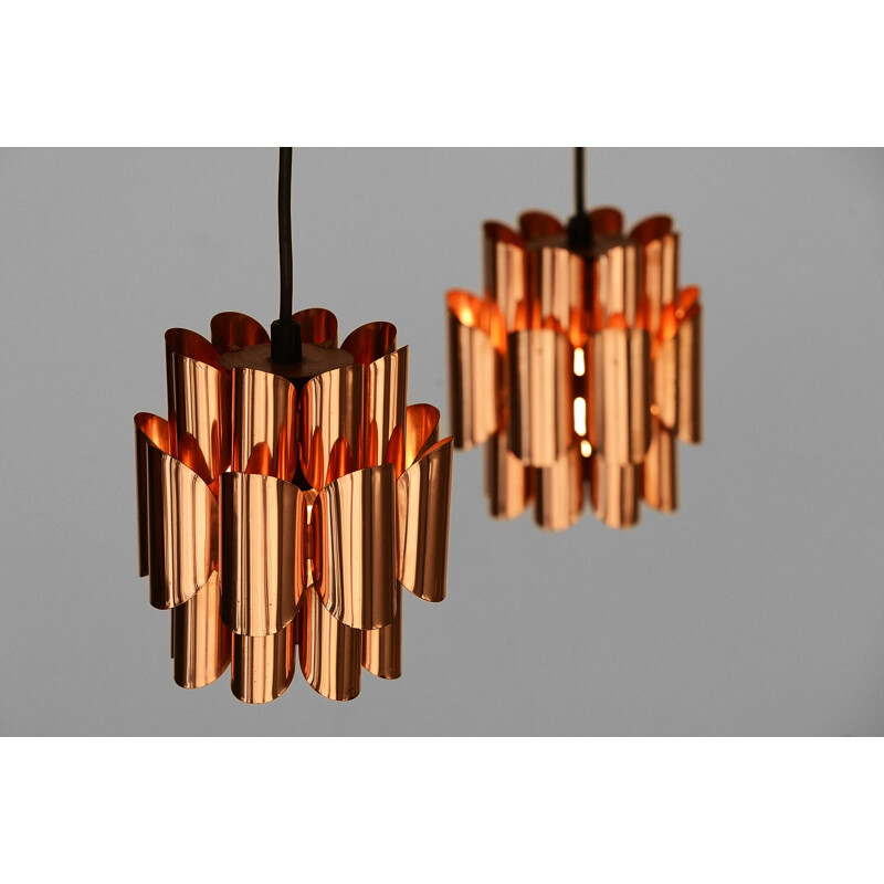 Vintage Double copper pendant light by Werner Schou for Coronell Elektro, Denmark 1960s