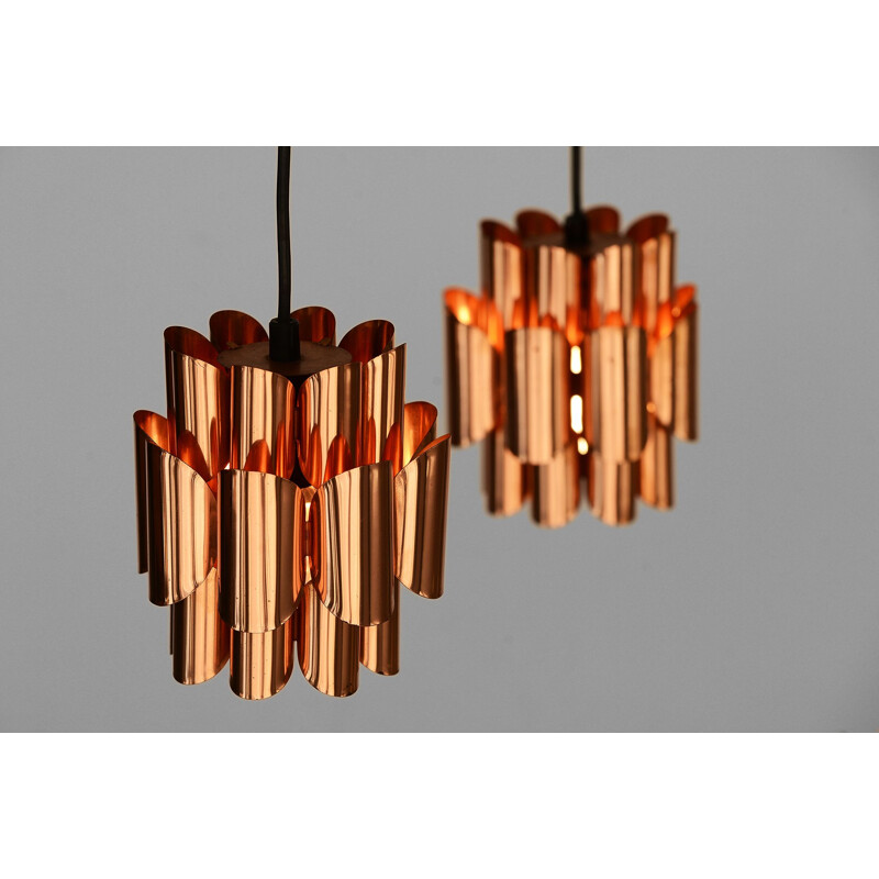 Vintage double copper suspension by Werner Schou for Coronell Elektro, Dinamarca 1960