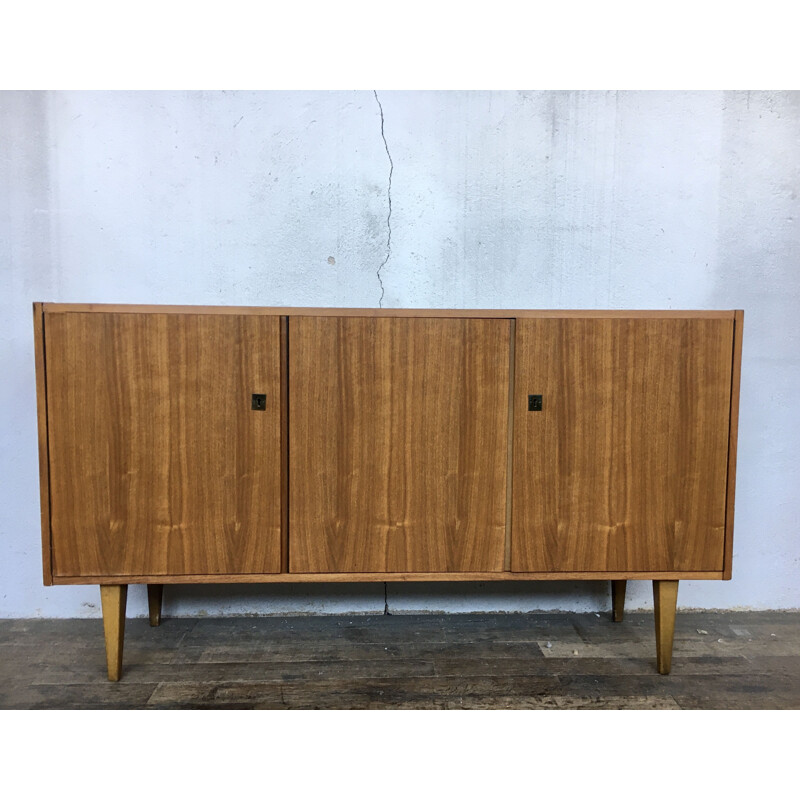 Vintage walnut sideboard with spindle legs, Scandinavian 1950s