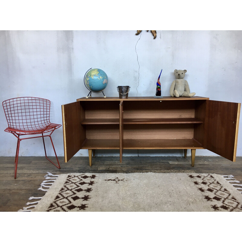 Vintage walnut sideboard with spindle legs, Scandinavian 1950s