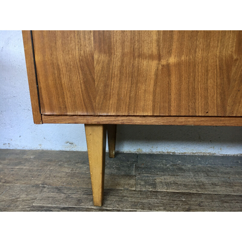 Vintage walnut sideboard with spindle legs, Scandinavian 1950s