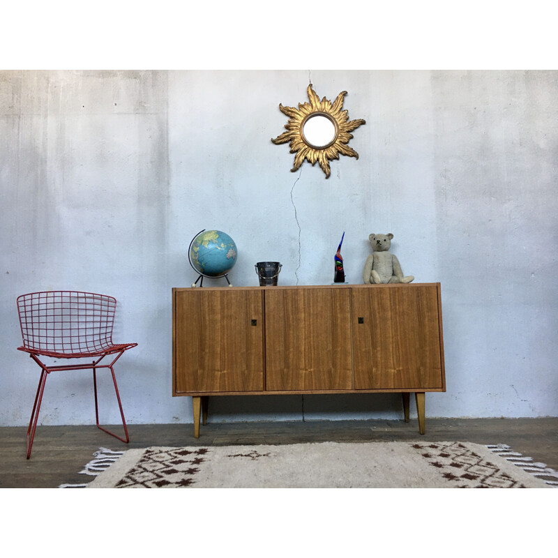 Vintage walnut sideboard with spindle legs, Scandinavian 1950s