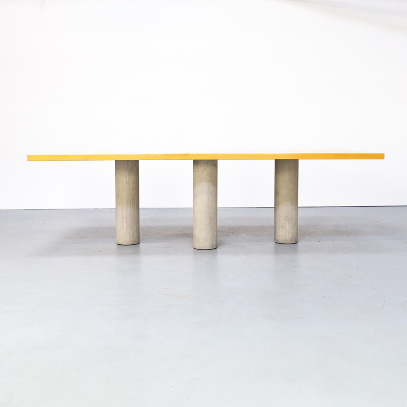 Large vintage dining table on 4 concrete feet Mario Bellini 1970s