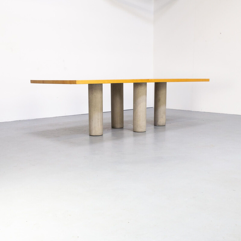 Large vintage dining table on 4 concrete feet Mario Bellini 1970s