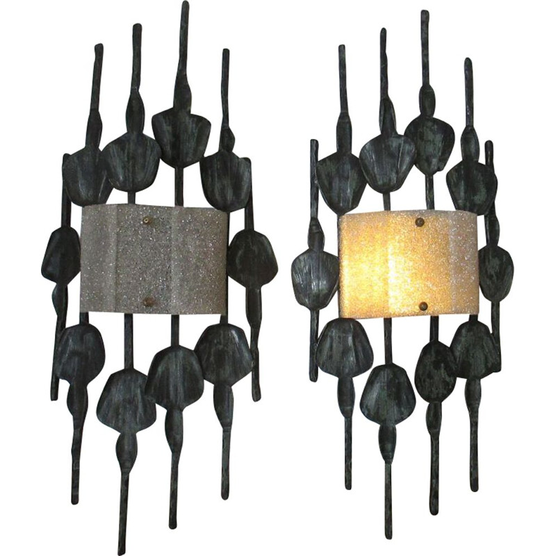 Pair of vintage brutalist wrought iron sconces by Tom Ahlstrom, 1960