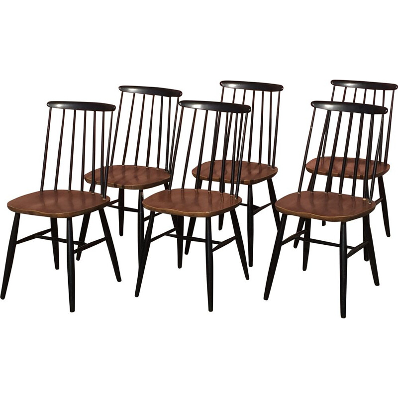 Lot de 6 chaises vintage bicolore style "fanett"