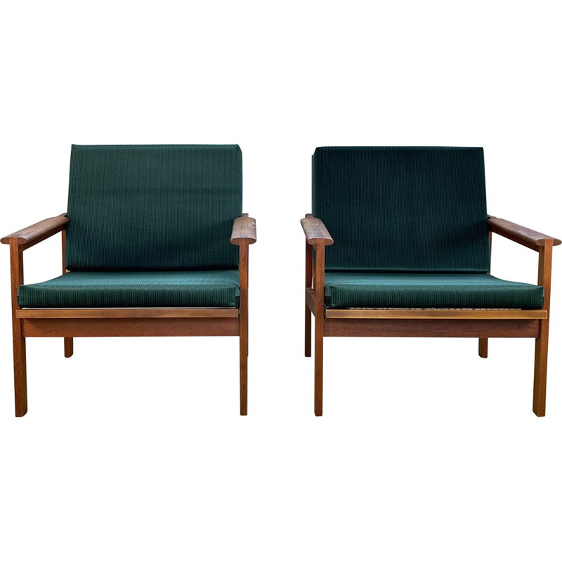 Pair of vintage Teak Capella Chairs by Illum Wikkelso for Niels Eilersen, Danish 1960s