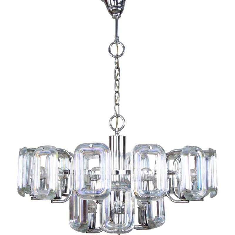 Large vintage Modern Iridescent Glass Links Chandelier, Italian 1970s