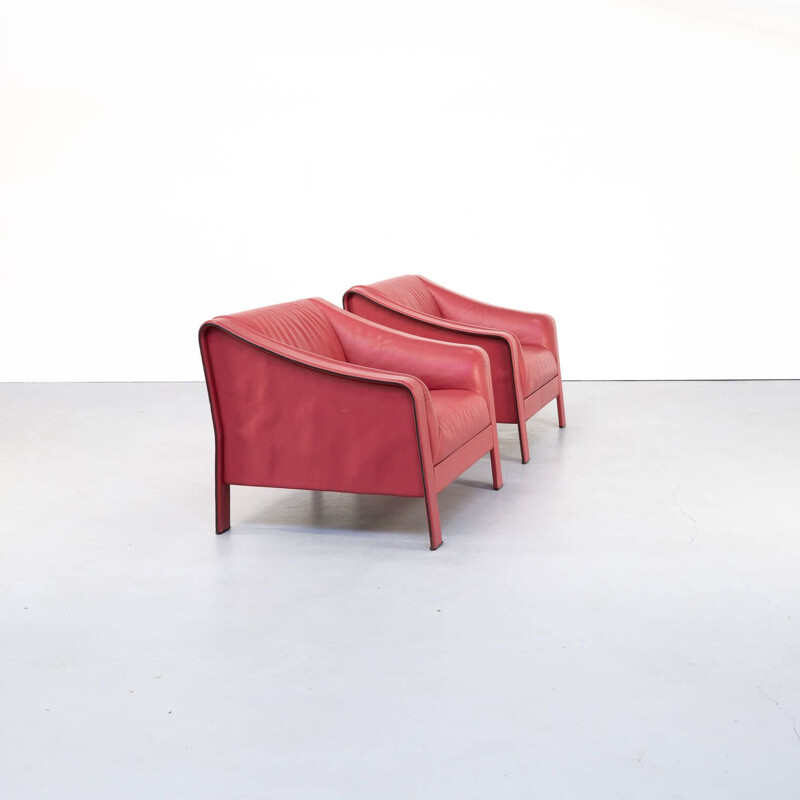 Paire de fauteuils vintage rouge en cuir, Italie 1980