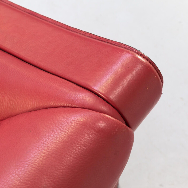 Pair of red vintage leather armchairs, Italy 1980s