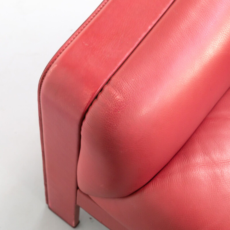 Pair of red vintage leather armchairs, Italy 1980s