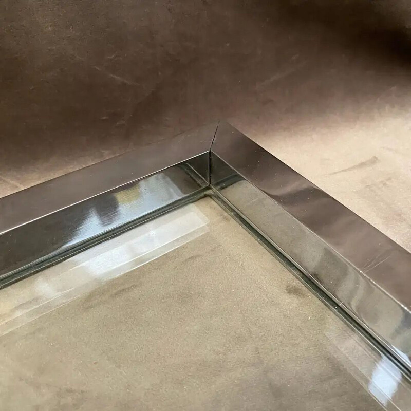 Vintage Modernist Silver Plated and Glass Square Tray by Romeo Rega 1970s