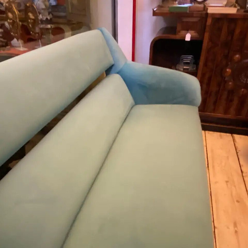 Vintage Modern Blue Velvet and Metal Sofa 1960s