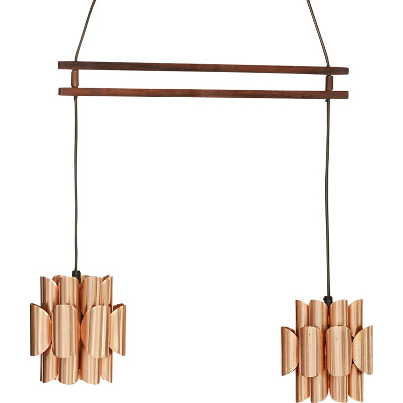 Vintage Double copper pendant light by Werner Schou for Coronell Elektro, Denmark 1960s