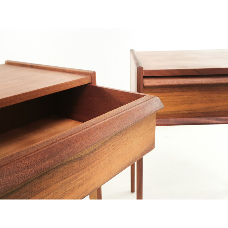 Vintage Walnut Bedside Cabinets By John Herbert, French 1960s