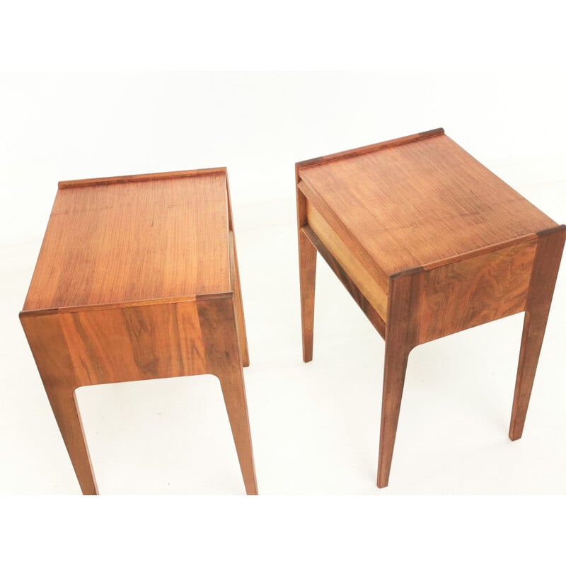 Vintage Walnut Bedside Cabinets By John Herbert, French 1960s