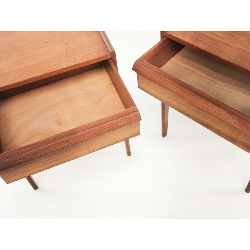 Vintage Walnut Bedside Cabinets By John Herbert, French 1960s