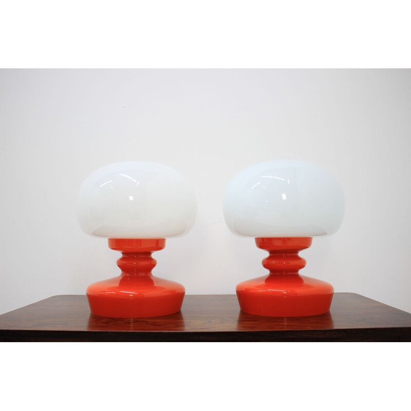 Pair of vintage All-Opaline Glass Lamps, Czechoslovakia 1970s