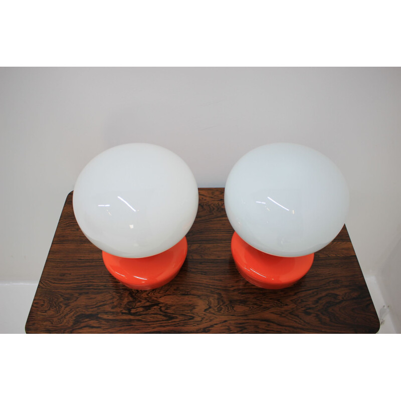 Pair of vintage All-Opaline Glass Lamps, Czechoslovakia 1970s