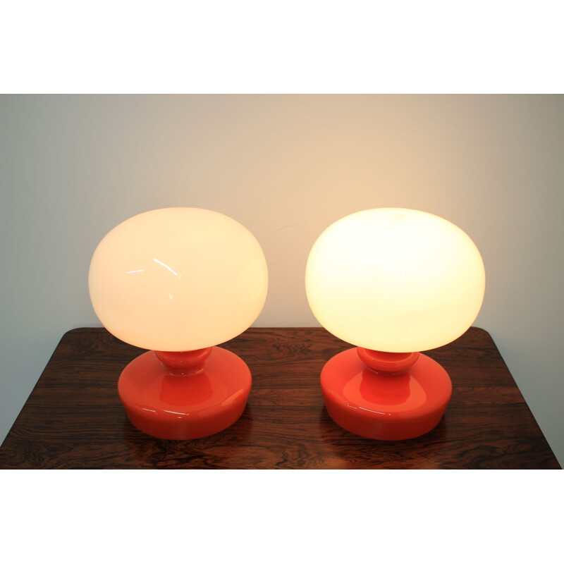 Pair of vintage All-Opaline Glass Lamps, Czechoslovakia 1970s