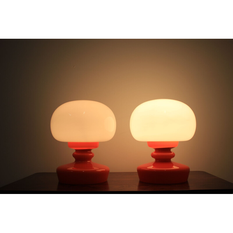 Pair of vintage All-Opaline Glass Lamps, Czechoslovakia 1970s