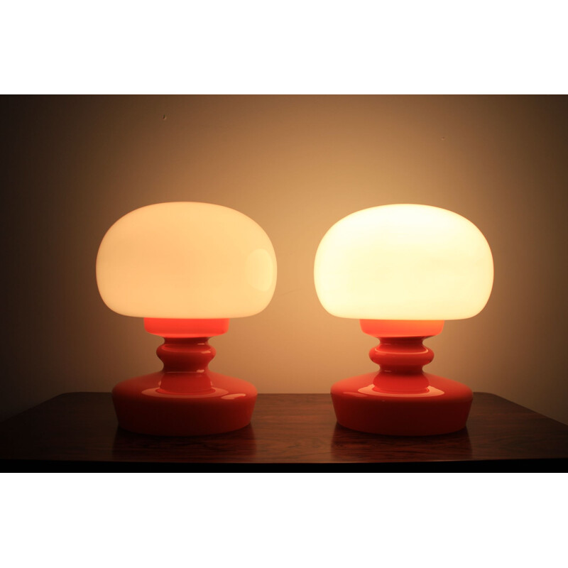 Pair of vintage All-Opaline Glass Lamps, Czechoslovakia 1970s