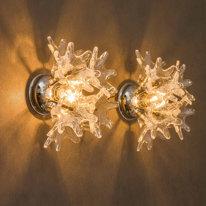 Pair of vintage floral lamps with Murano flowers by Venini