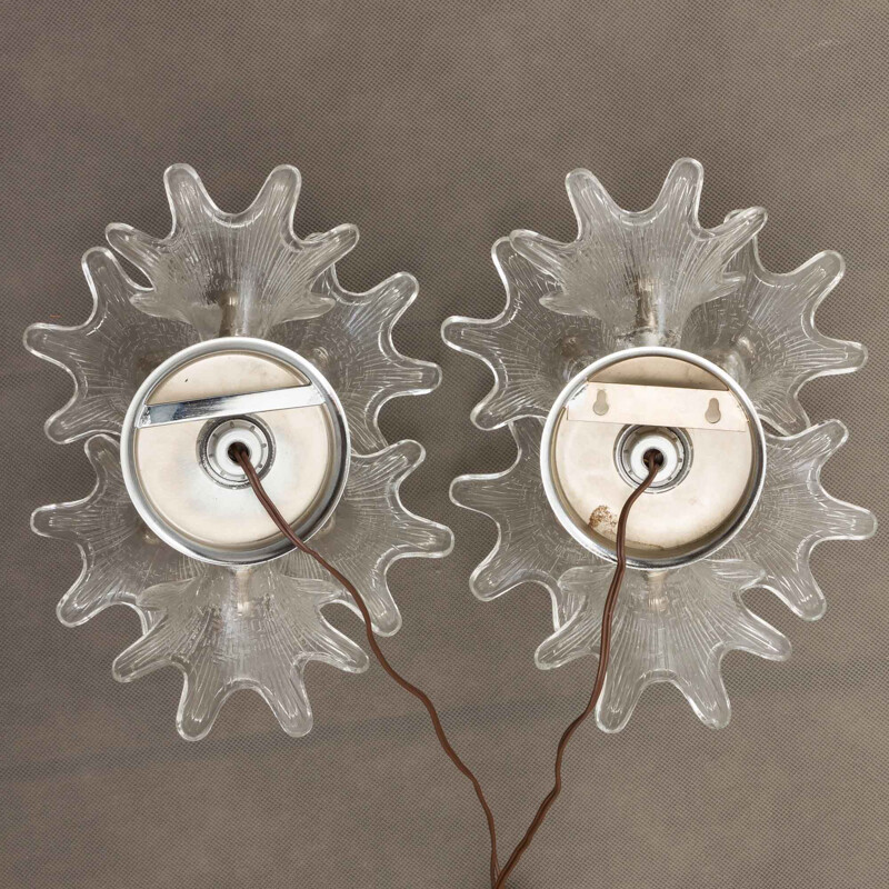 Pair of vintage floral lamps with Murano flowers by Venini
