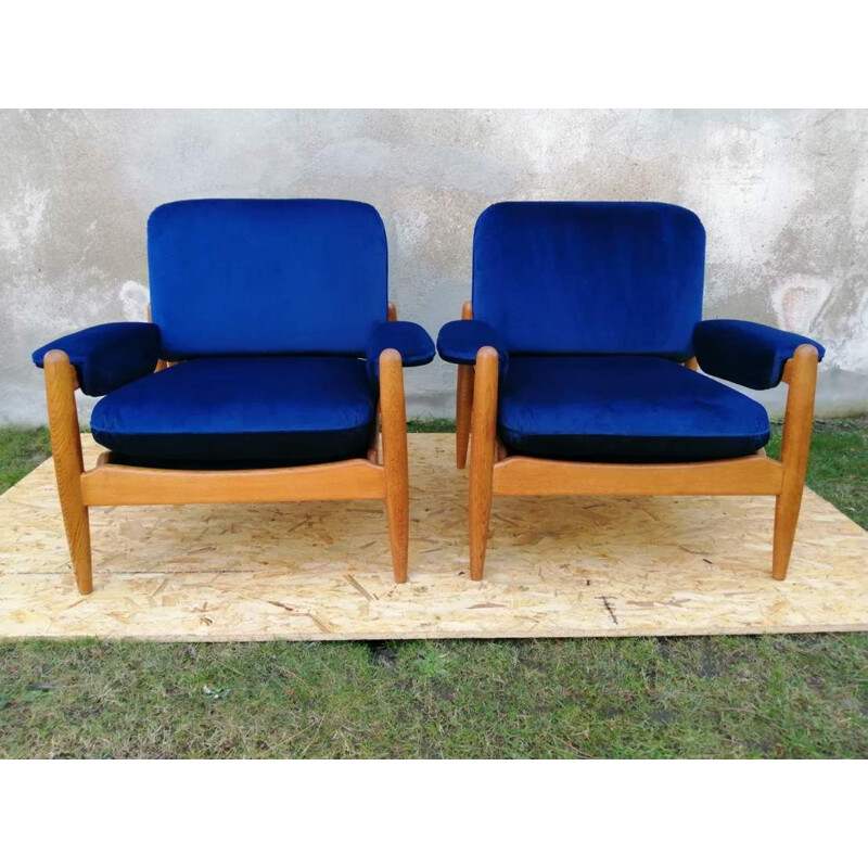 Paire de fauteuils vintage bleus, Scandinave 1960