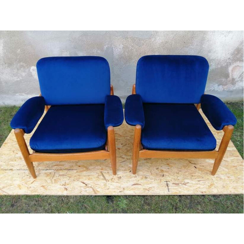 Pair of vintage blue Armchairs, Scandinavian 1960s